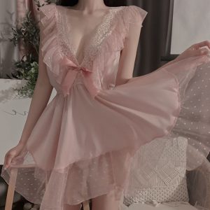 Đầm ngủ lụa tiểu thư phối ren MC-1010