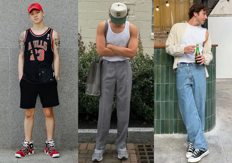 cách phối đồ nam với áo tanktop đi biển